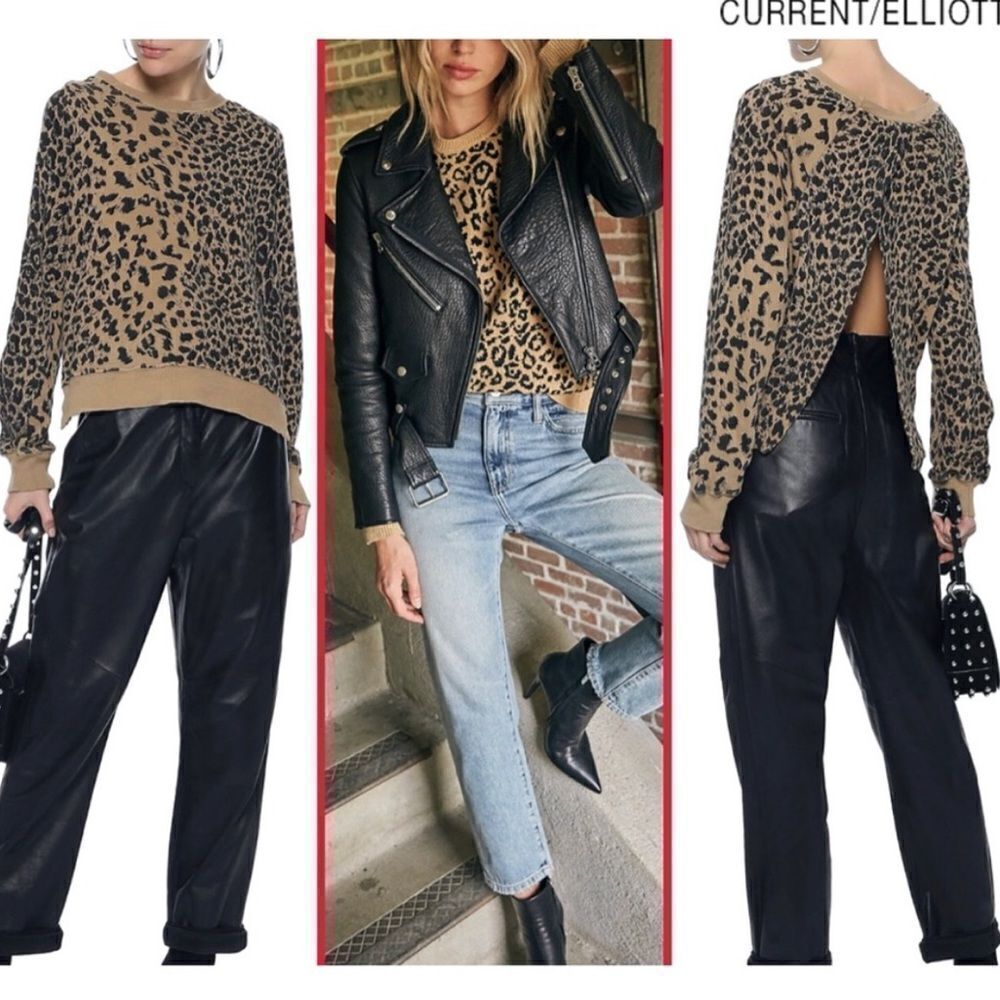 CURRENT/ELLIOT Leopard Open Back Sweatshirt Size 2 (M)